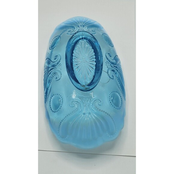 Beautiful Vintage Jefferson Glass Jewel & Fan Blue Opalescent 8.75" Pickle Dish - Picture 10 of 16